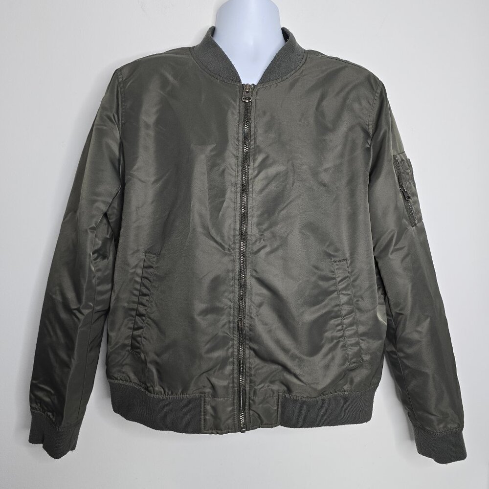 Levis Bomber Jacket Mens Large Green Olive Full‎ Zip Satin Army Flight